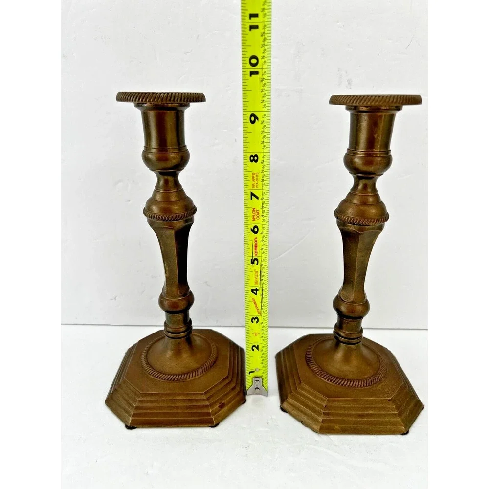 Vintage‎ Pair Solid Brass Taper Candle Holder Candlesticks Square Base 7.5